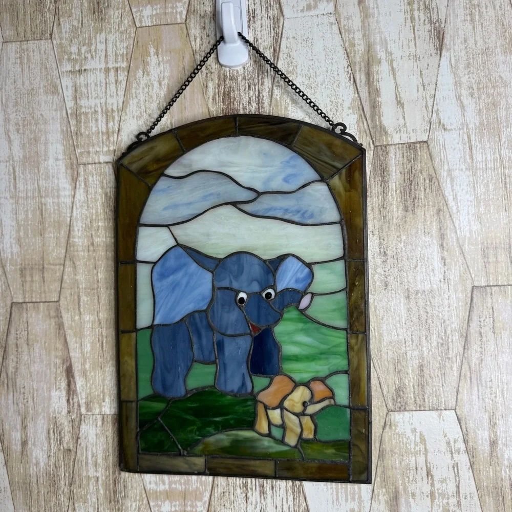 Stained Resin Sun Catcher Elephant Mother Baby Window Decor‎